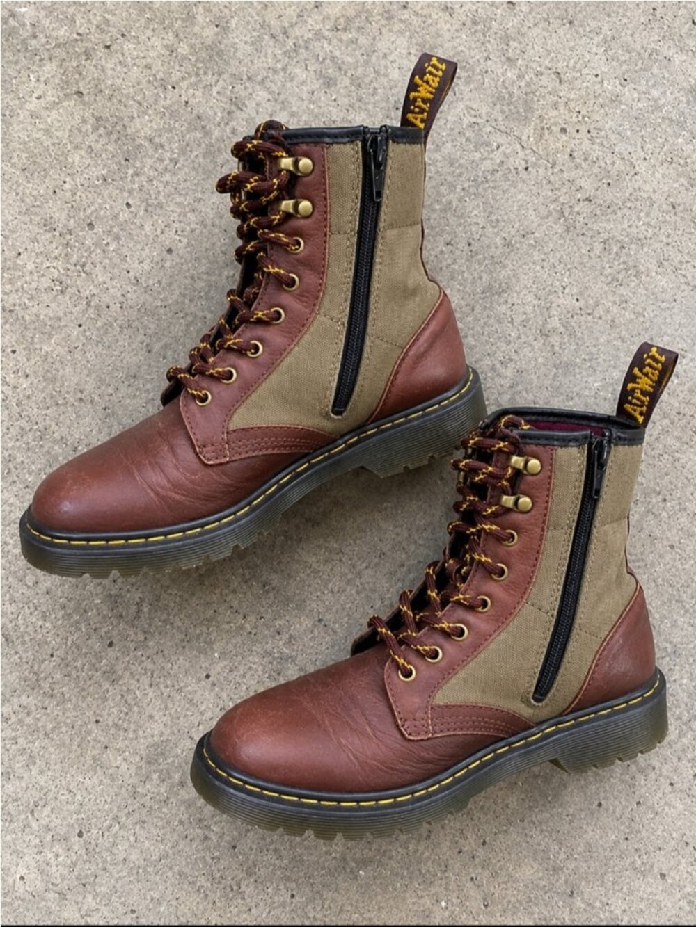Dr. Martens 1460 Panel Y Brown Leather Canvas Combat Boots Women 7 Streetwear
